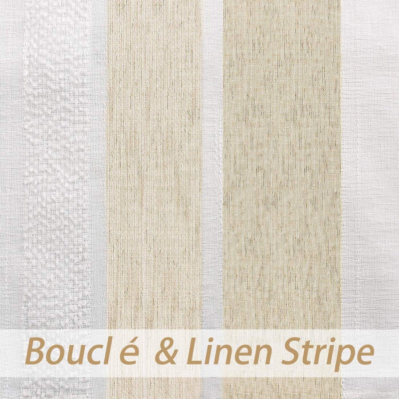 Central Park Beige and White Kitchen Window Curtain Valance Vertical Stripe Sheer Boucle Linen Window Curtain, Living Room Decorative Rod Pocket (54" W x 15" L) Rustic Living Panels - Image 2